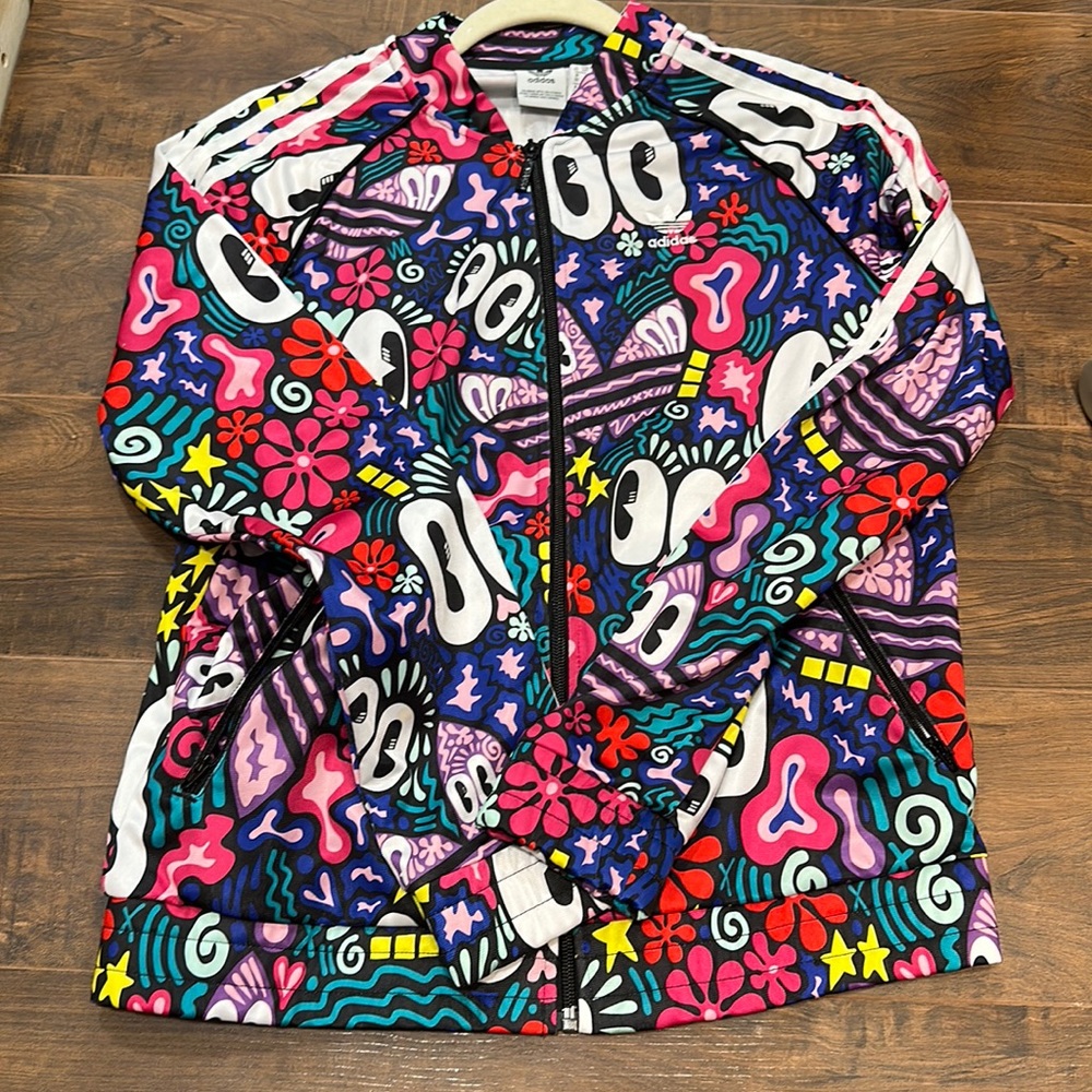 Adidas size Small zip up jacket. Colorful pops of color!!